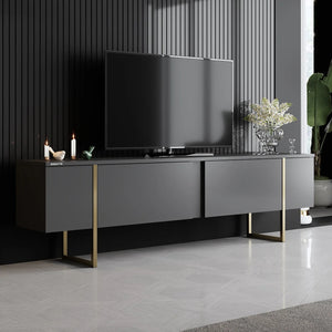 Meuble TV noir à pieds en fer doré 50 x 180 x30 cm Meuble TV noir à pieds en fer doré 50 x 180 x30 cm