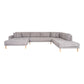 Lido U-Sofa Open End - U-Sofa Open End, face gauche en gris clair avec quatre oreillers et pieds en bois naturel, HN14