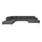 Lido U-Sofa Open End - U-Sofa Open End, face droite en gris foncé avec quatre oreillers et pieds en bois naturel, HN145