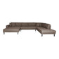 Lido U-Sofa Open End - U-Sofa Open End, face gauche en marron avec quatre oreillers et pieds en bois noir, HN155