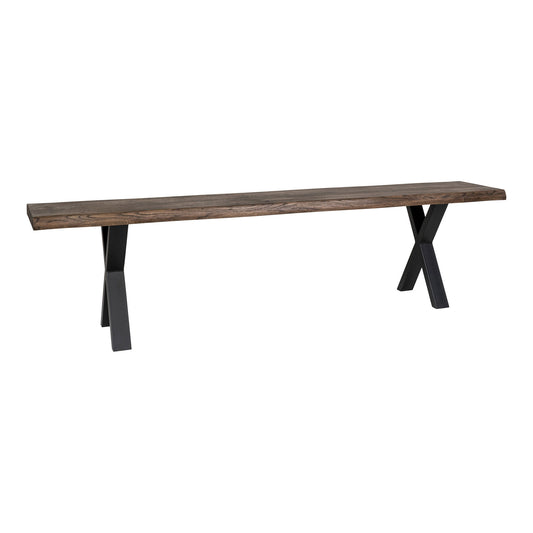 Banc Toulon - Banc en chêne à bord ondulé, huile fumée et pieds noirs, 18x32x46 cm