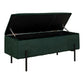 Banc Watford - Banc en velours avec rangement, vert avec pieds noirs, 95x36,5x46 cm, HN126