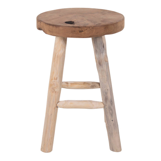 Tabouret Badia - Tabouret en bois de teck, nature à 4 pieds, Ø3x45 cm