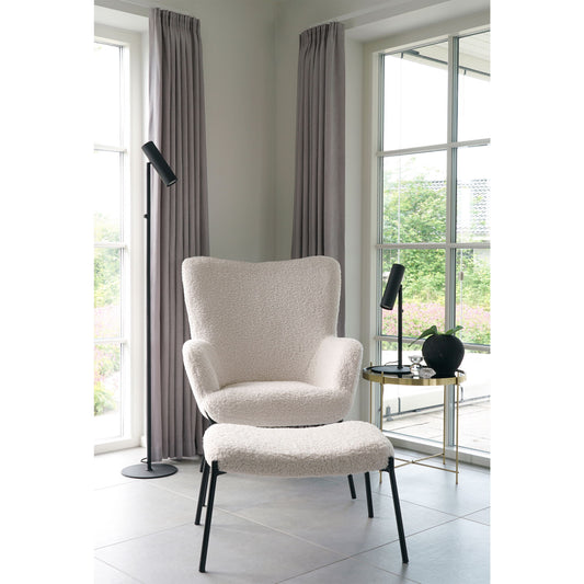 Glasgow Footrest - Repose-pieds en cuir d'agneau artificiel, blanc avec pieds noirs, HN19