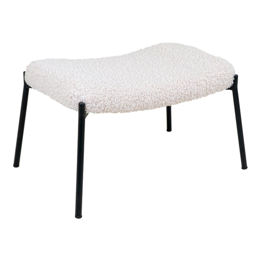 Glasgow Footrest - Repose-pieds en cuir d'agneau artificiel, blanc avec pieds noirs, HN19