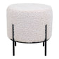 Alford Pouf - Pouf en cuir d'agneau artificiel, blanc avec pieds noirs, Ø35,5x37 cm