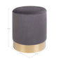 Pouf Gamby - Pouf en velours, gris avec base couleur laiton, Ø34x43 cm, HN1213