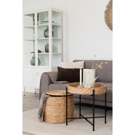 Table d'appoint Delia - Table d'appoint avec rangement en jacinthe d'eau, ronde, Ø43x34 cm