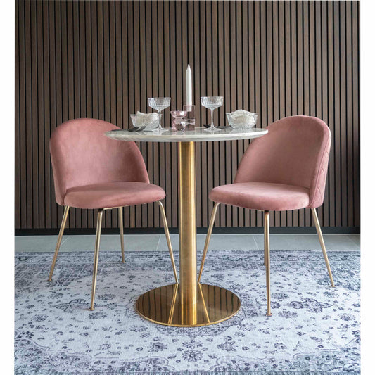 Bolzano Dining Table - Table à manger, plateau aspect marbre, blanc, base aspect laiton ø7x75cm