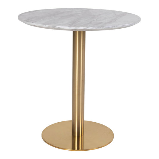 Bolzano Dining Table - Table à manger, plateau aspect marbre, blanc, base aspect laiton ø7x75cm