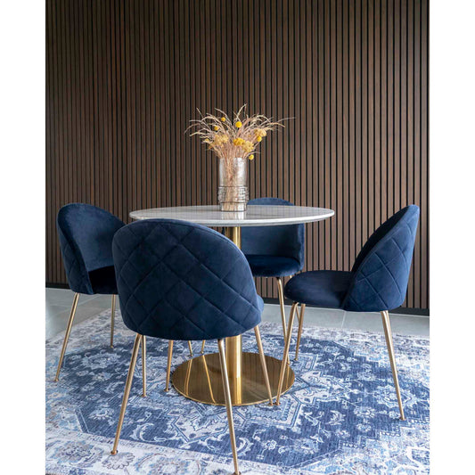 Bolzano Dining Table - Table à manger, plateau aspect marbre, blanc, base aspect laiton ø9x75cm