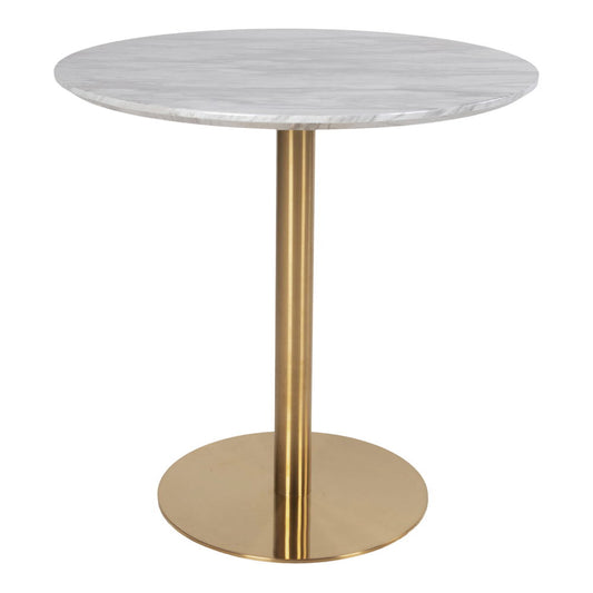 Bolzano Dining Table - Table à manger, plateau aspect marbre, blanc, base aspect laiton ø9x75cm
