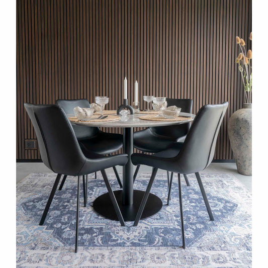 Bolzano Dining Table - Table à manger, plateau aspect marbre, blanc, base noire ø11x75cm