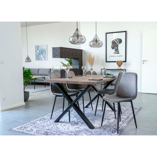 Table à manger Toulon - Table à manger, chêne huilé fumé avec bord ondulé, préparée pour rallonge 95x14x75 cm