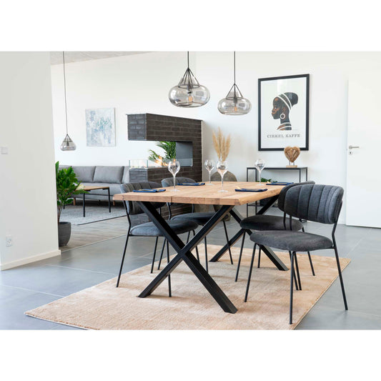 Table à manger Toulon - Table à manger, chêne huilé avec bord ondulé, préparée pour rallonge 95x14x75 cm