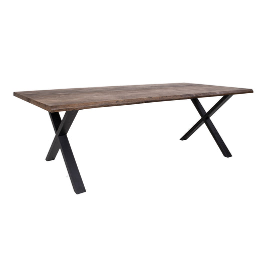 Table à manger Toulon - Table à manger, chêne huilé fumé avec bord ondulé, préparée pour rallonge 95x24x75 cm