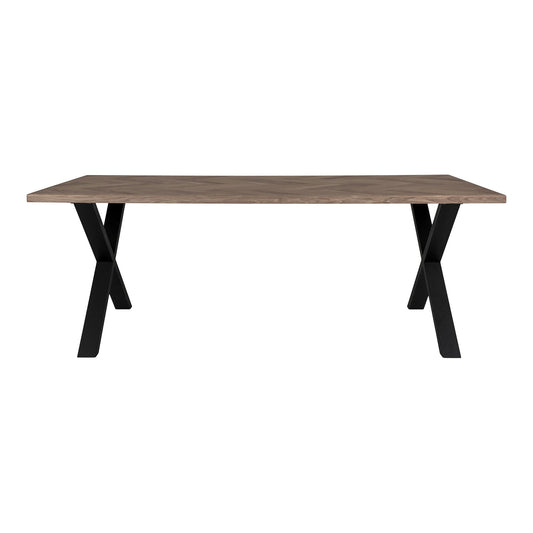 Table à manger Bordeaux - Table à manger, placage chêne fumé à chevrons, bord droit, préparée pour rallonges 95x2x75 cm