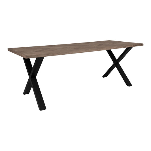 Table à manger Bordeaux - Table à manger, placage chêne fumé à chevrons, bord droit, préparée pour rallonges 95x2x75 cm