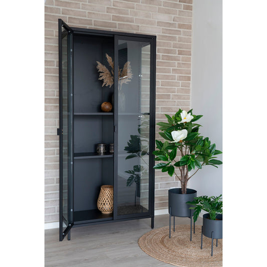 Brisbane Display Cabinet - Vitrine, métal noir, 2 portes vitrées 8x35x175 cm