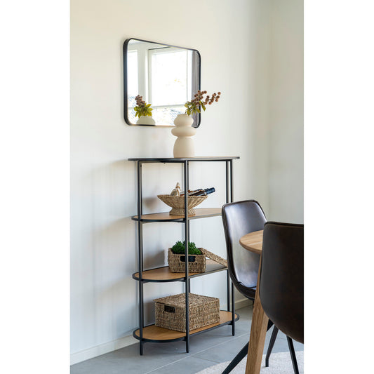 Etagère Vita - Etagère ovale, 4 étagères, aspect chêne, cadre noir 85x36x111 cm