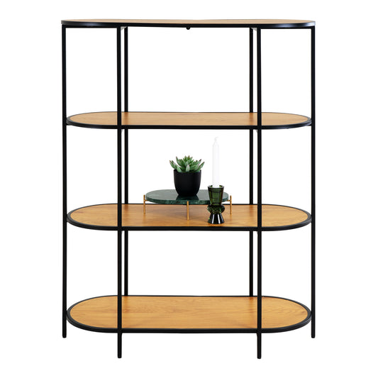 Etagère Vita - Etagère ovale, 4 étagères, aspect chêne, cadre noir 85x36x111 cm