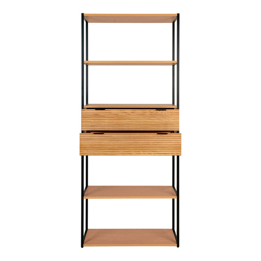 Minato Book Case - Book Case, placage frêne, structure en acier noir, 2 tiroirs 84,5x35x2 cm