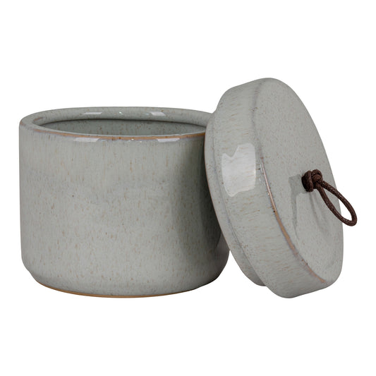 Pot - Pot, céramique, avec couvercle, gris, rond, ø1,5x1 cm