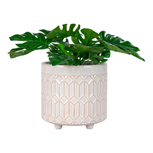 Pot de fleurs - Pot de fleurs, céramique, blanc, rond, moyen, ø15,5x16,5 cm