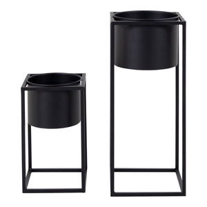 Marla Flowerpots - Pots de fleurs, acier, noir, lot de 2
