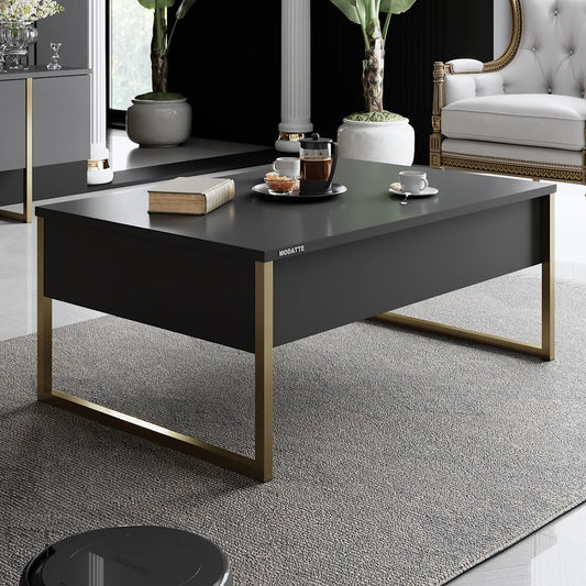 Table basse noir avec pieds en fer doré 40 x 90 x 60 cm